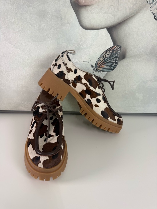 Dolce Vita Shoes - Dolce Vita Brown and White Cow-Print Lace Up Platform Boots